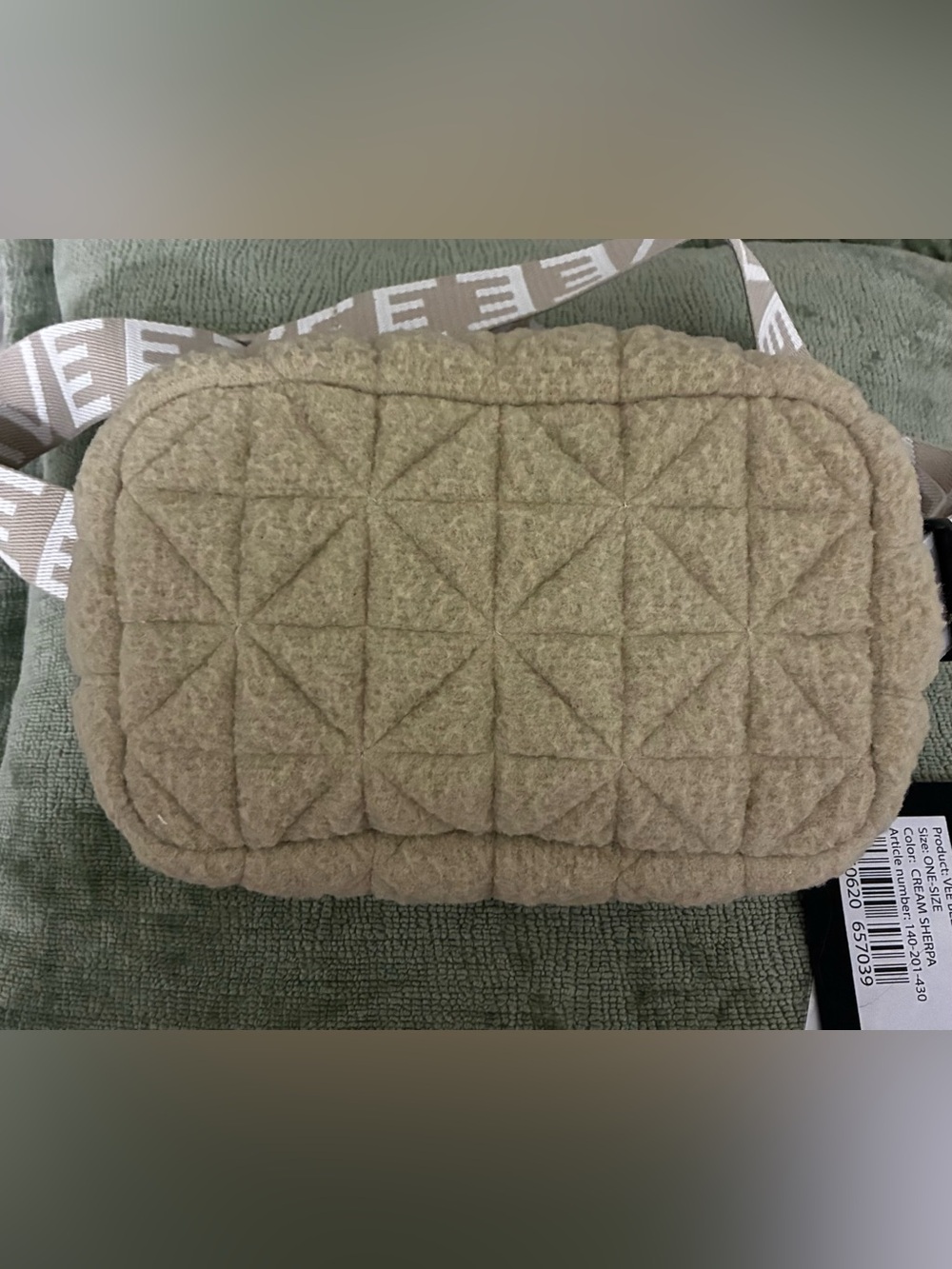 Neutral Tan Quilted Sherpa Crossbody Bag by Vee